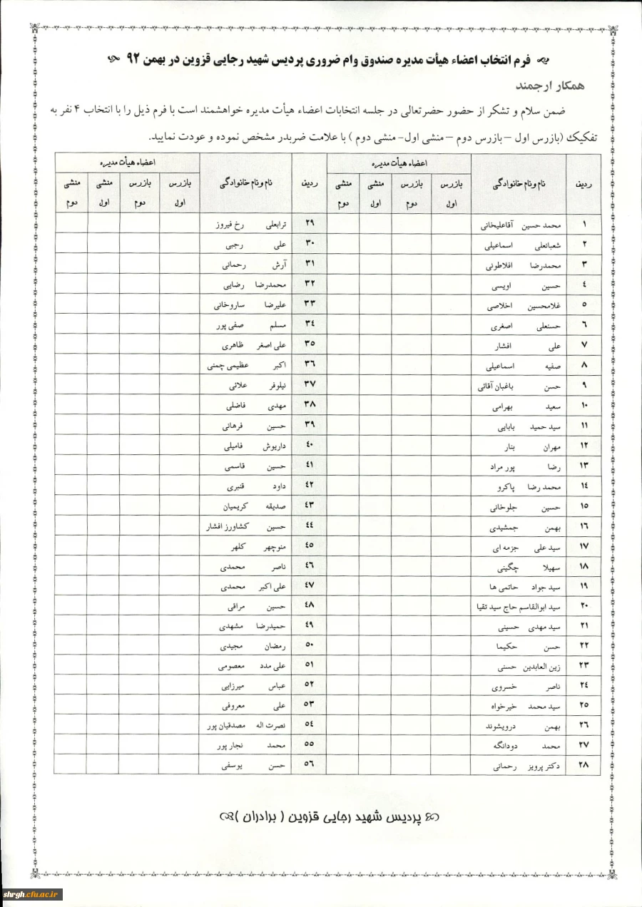 فرم انتخاب اعضا هیات نمدیره