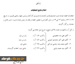 انتخابات اعضاء هیات مدیره صندوق قرض الحسنه وام ضروری کارکنان پردیس شهید رجایی قزوین