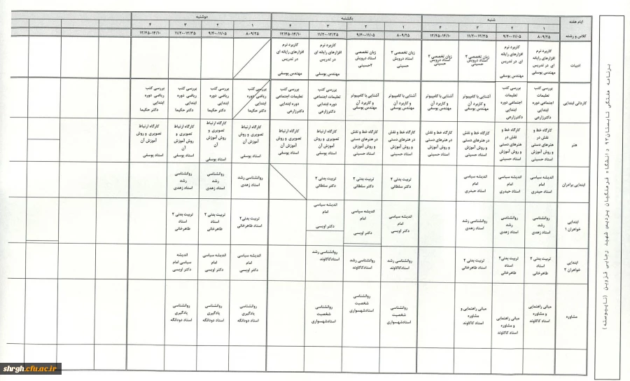 برنامه هفتگی ترم تابستان 93 دانشجویا ناپیوسته