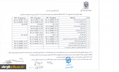 تقویم آموزشی سال تحصیلی 97-1396 دانشگاه فرهنگیان
